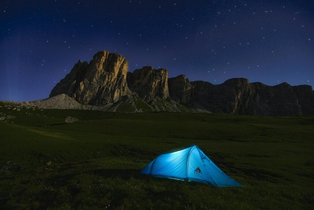 camping tent at night