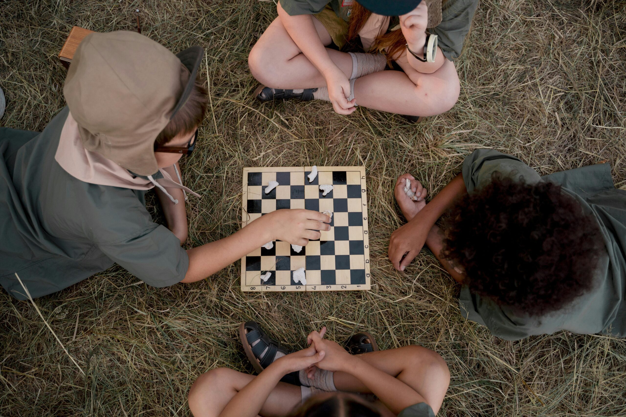 kids playing chess camping