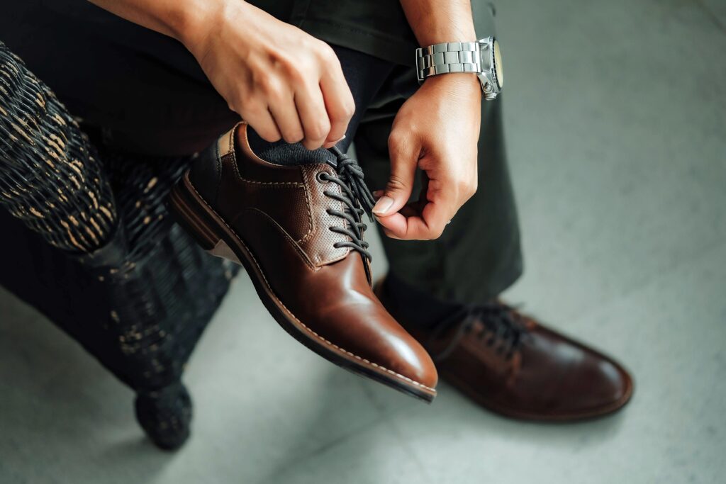 putting shoes on